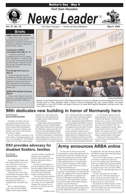 Fort Sam Houston News Leader - Fort Sam Houston - U.S. Army