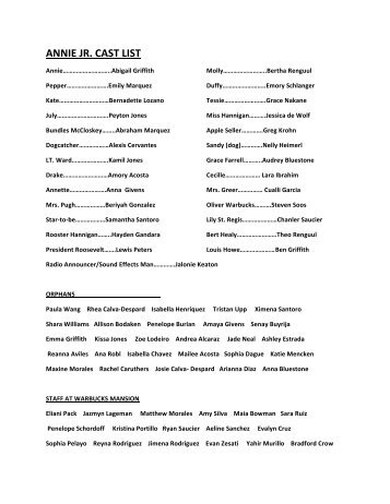 ANNIE JR. CAST LIST