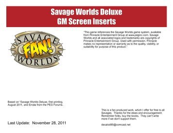 Savage Worlds Deluxe GM Screen Inserts - Savagepedia