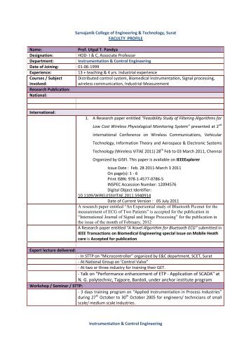 Prof. Utpal T. Pandya - Sarvajanik College of Engineering Technology