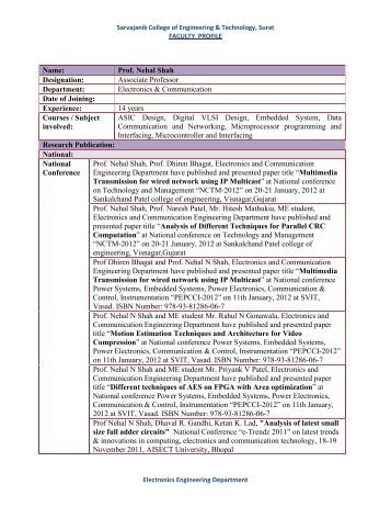 Prof. Nehal Shah - Sarvajanik College of Engineering Technology