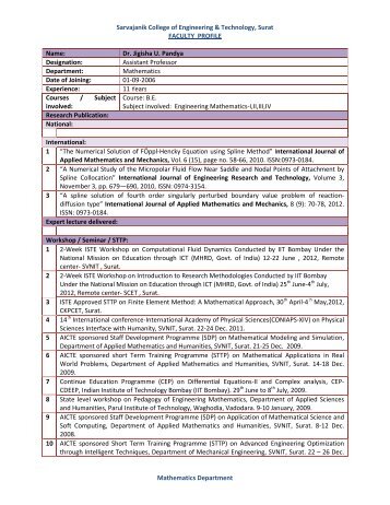 Dr. Jigisha U. Pandya - Sarvajanik College of Engineering Technology