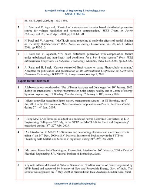 Prof. (Dr.) H.H.Patel - Sarvajanik College of Engineering Technology