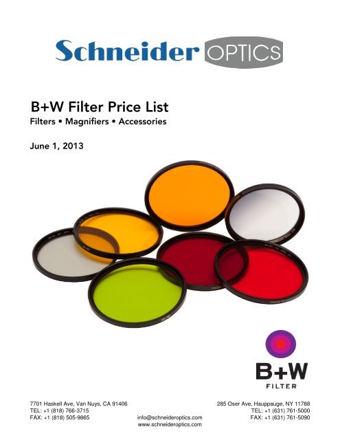 B+W Filter Price List - Schneider Optics
