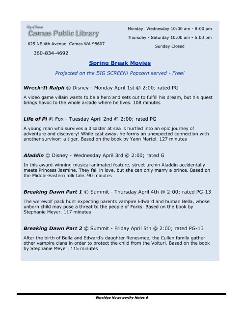 Skyridge Middle School News – April 2013 - Camas School District