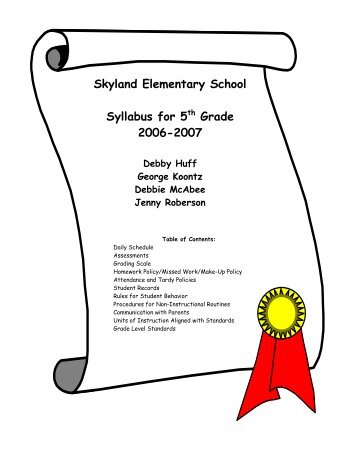 Skyland Elementary School Syllabus for 5 Grade 2006-2007