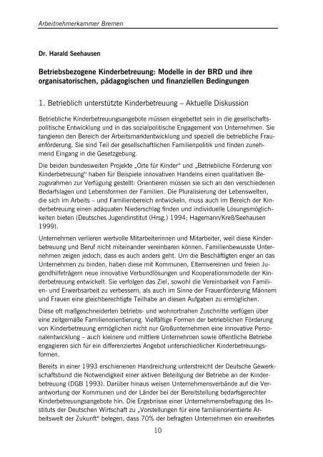 Betriebsbezogene Kinderbetreuung in Bremen Dokumentation einer ...