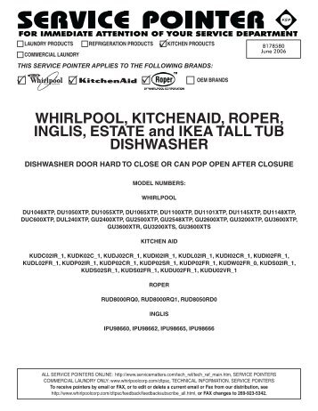WhirlPool, kitchenaid, roPer, inglis, estate and ikea tall tuB dishWasher