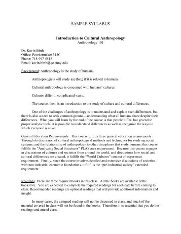 SAMPLE SYLLABUS Introduction to Cultural Anthropology - Queens ...