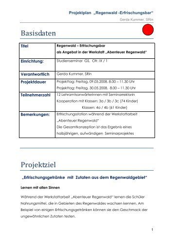 Projektplan - Seminar Grundschule Forchheim