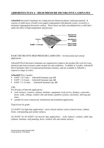 ARBORITE® FLEX 4 – HIGH PRESSURE DECORATIVE LAMINATES
