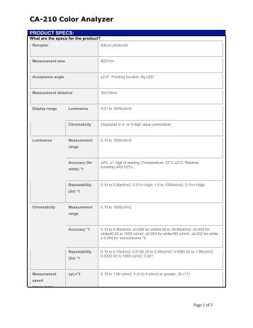 Download Specs - Konica Minolta Sensing Americas, Inc.