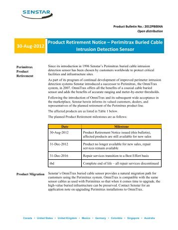 30-Aug-2012 Product Retirement Notice – Perimitrax ... - Senstar