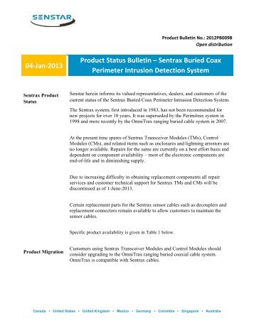 Sentrax Product Retirement Notice - Senstar