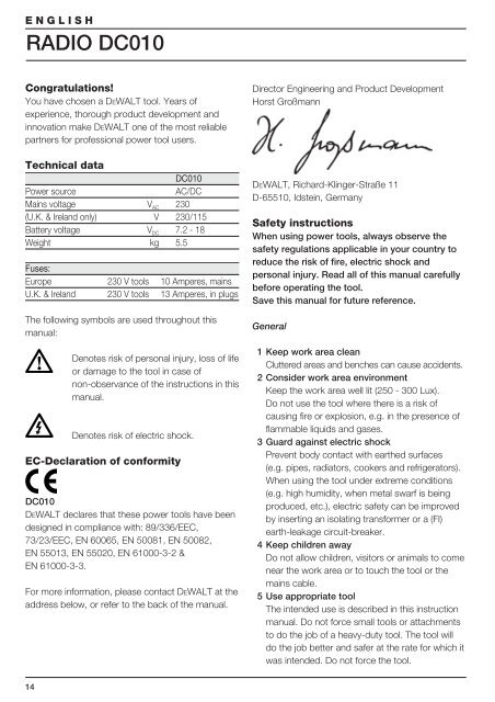 radio dc010 - Service - DeWALT