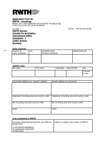 Registration Form for - RWTH Aachen