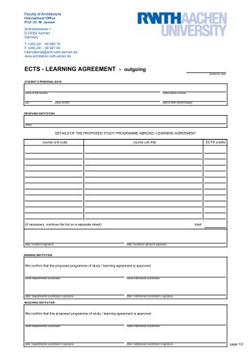 ECTS - LEARNING AGREEMENT - outgoing - RWTH Aachen