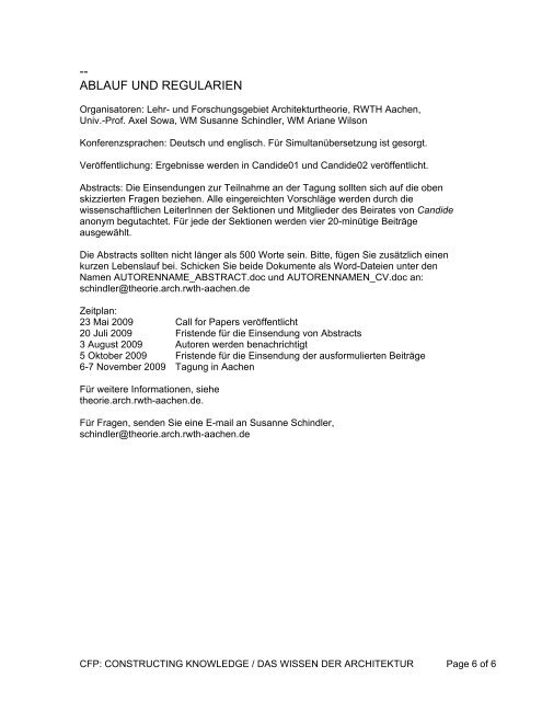 CFP Das Wissen der Architektur - RWTH Aachen - RWTH Aachen ...