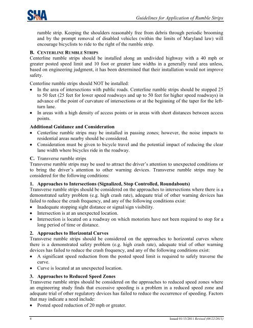 Guidelines for Application of Rumble Strips and Rumble Stripes