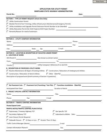 Utility Permit Application - Maryland State Highway Administration