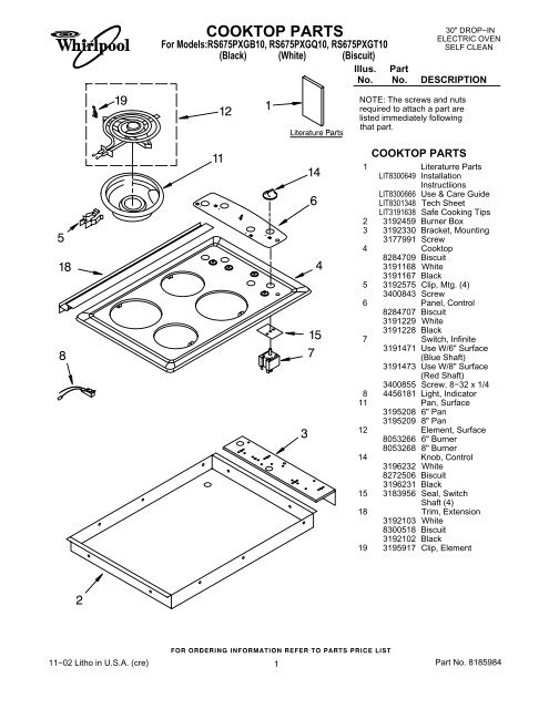 COOKTOP PARTS - Whirlpool