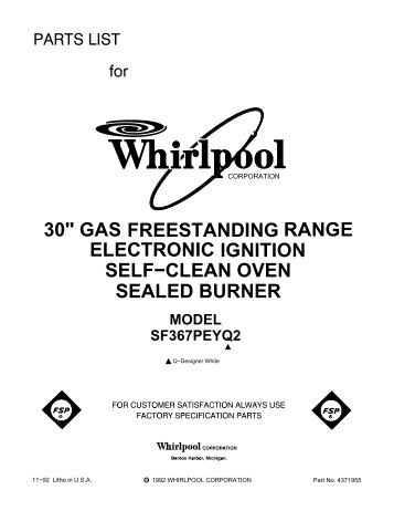 30" gas freestanding range electronic ignition self−clean ... - Whirlpool