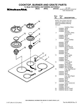 COOKTOP, BURNER AND GRATE PARTS