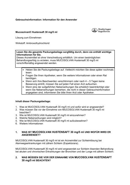 GEBRAUCHSINFORMATION: Mucosolvan® Hustensaft 30 mg/5 ml
