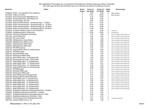 Preisliste - DLRG