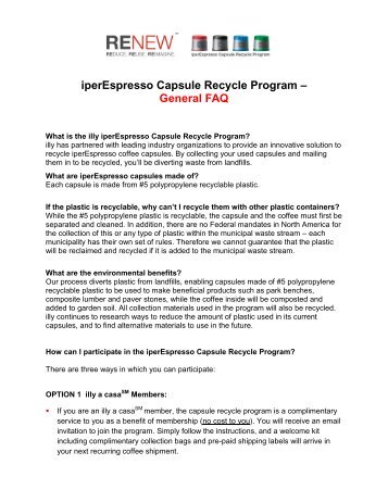 iperEspresso Capsule Recycle Program – General FAQ - Illy