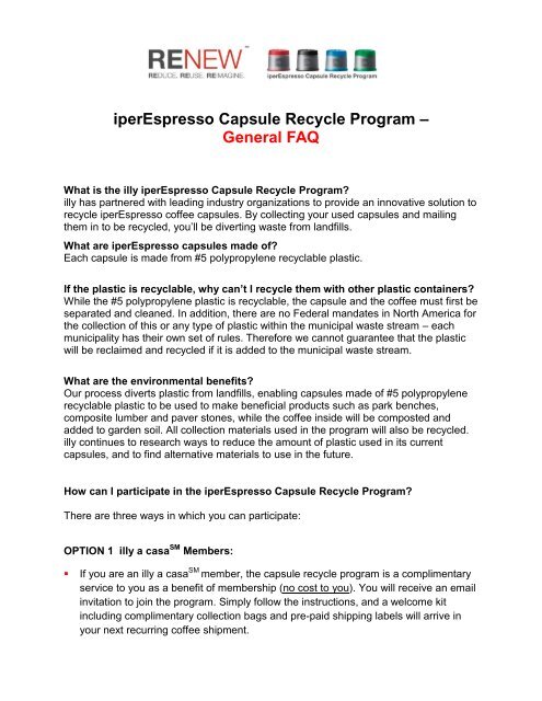iperEspresso Capsule Recycle Program – General FAQ - Illy