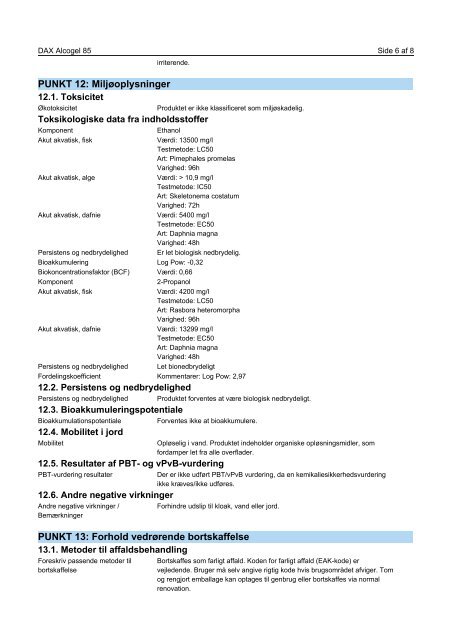 SIKKERHEDSDATABLAD DAX Alcogel 85 - Staples