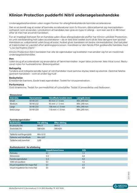 Klinion Protection Nitril handske datablad - Mediq Danmark A/S