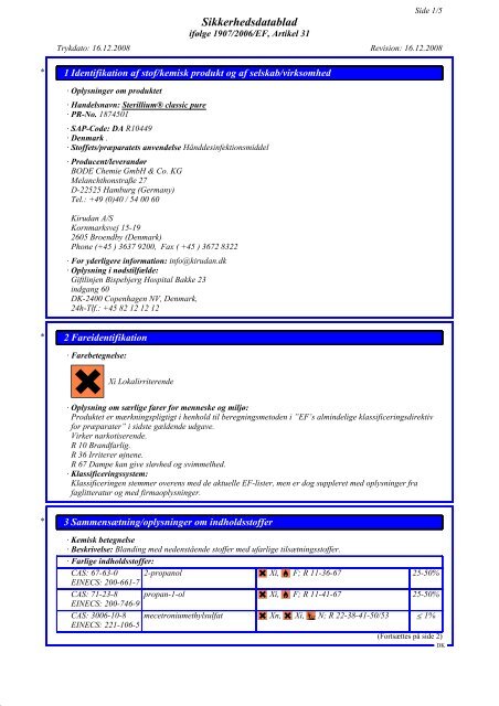 Sikkerhedsdatablad - Mediq Danmark A/S