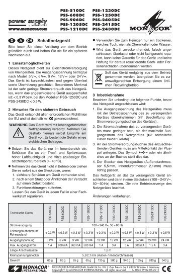 PSS-510DC, PSS-608DC, PSS-906DC, PSS-1205DC ... - Monacor