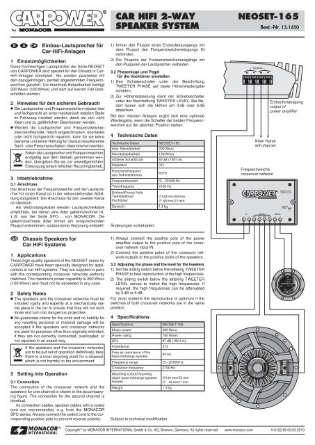 CAR HIFI 2-WAY SPEAKER SYSTEM NEOSET-165 - Monacor