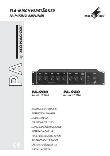 ELA-MISCHVERSTÄRKER PA-900 PA-940 - Monacor