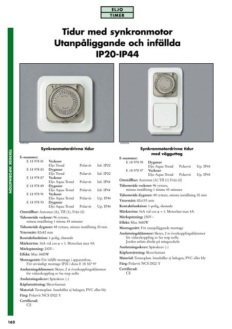 Tidur med synkronmotor Utanpåliggande och infällda IP20-IP44