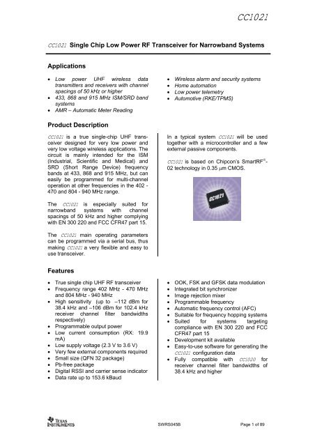 Single-Chip Low Power RF Transceiver for Narrowband Systems ...