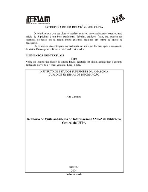 Relatório de Visita ao Sistema de Informação SIAMAZ ... - SIB - Iesam