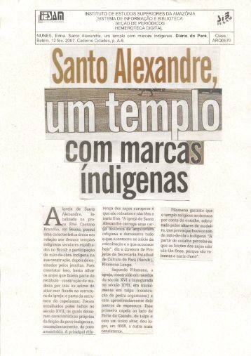 Santo Alexandre, um templo com marcas indígenas - SIB - Iesam