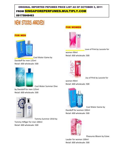 wholesale perfume price list