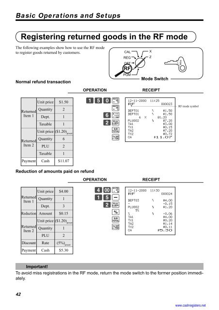 Basic Operations and Setups - Sharp & Casio Cash Registers