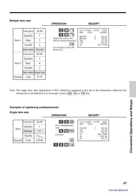 Basic Operations and Setups - Sharp & Casio Cash Registers