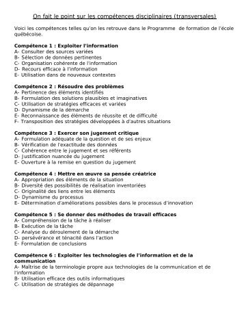 Les competences transversales - Six pieds sur Terre