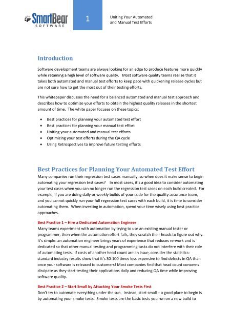 Uniting Your Automated and Manual Test Efforts - SmartBear Support