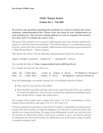 CS322: Network Analysis Problem Set 1 - Fall 2009 If you ... - SNAP