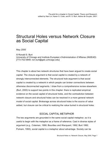 Structural Holes versus Network Closure as Social Capital - Faculty