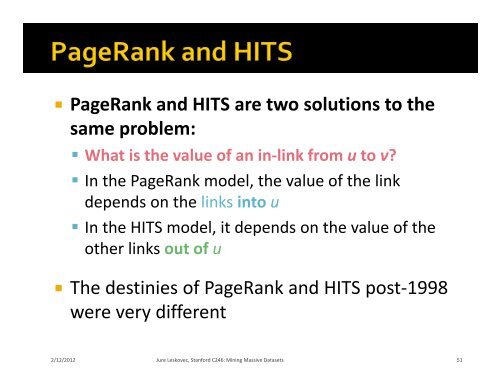 PageRank and Similar Ideas - SNAP - Stanford University