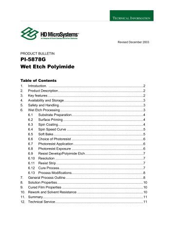 PI-5878G Wet Etch Polyimide - Stanford Nanofabrication Facility